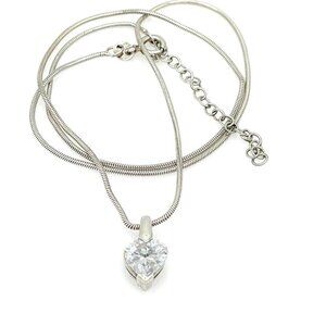Swarovski Clear Crystal Heart Pendant Snake Chain Necklace .925 Sterling Silver